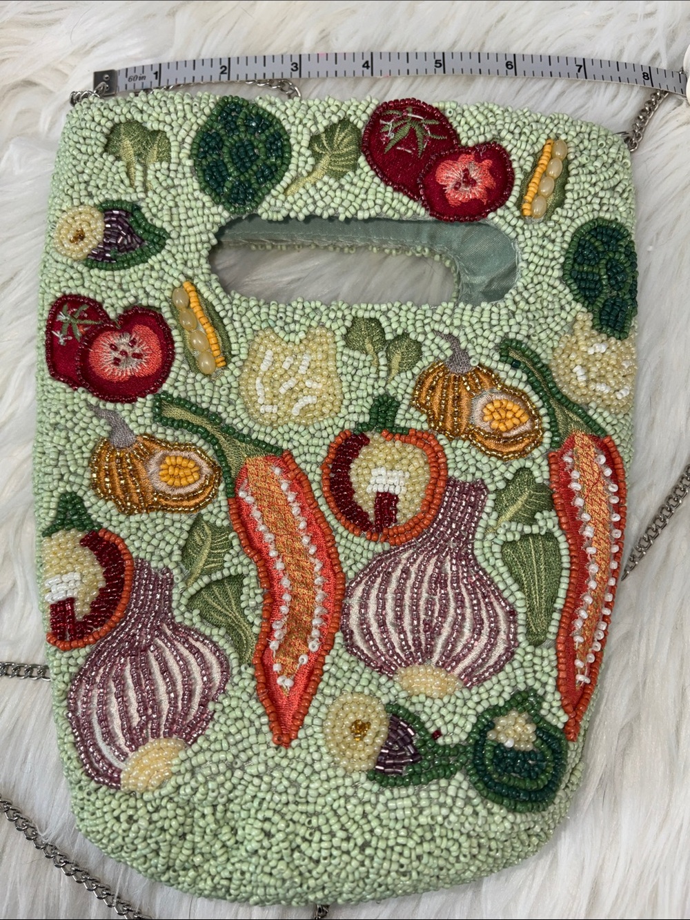Heavily Beaded Floral Mini Crossbody Bag in Green & Red New